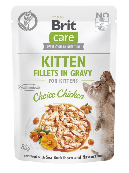Κονσέρβα-Φακελάκι για γατάκια BRIT CARE KITTEN FILLETS IN GRAVY (85gr)