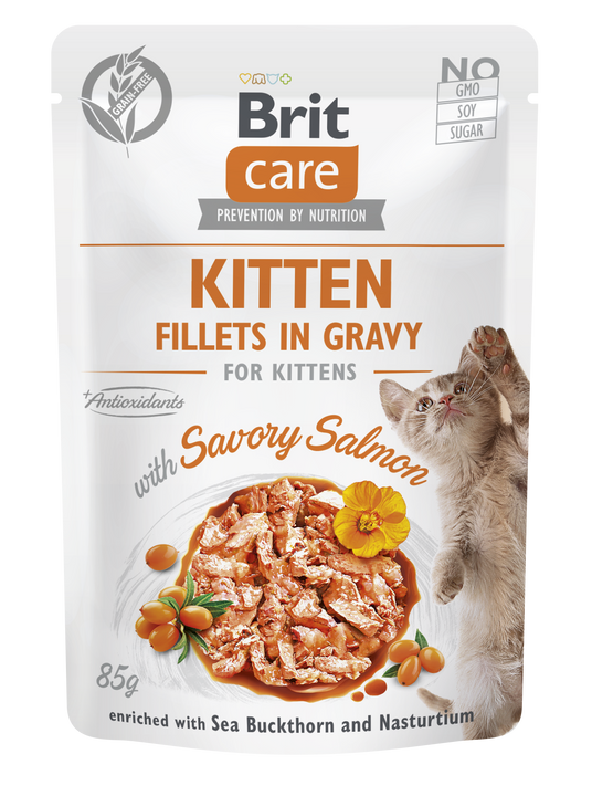 Κονσέρβα-Φακελάκι για γατάκια BRIT CARE KITTEN FILLETS IN GRAVY (85gr)