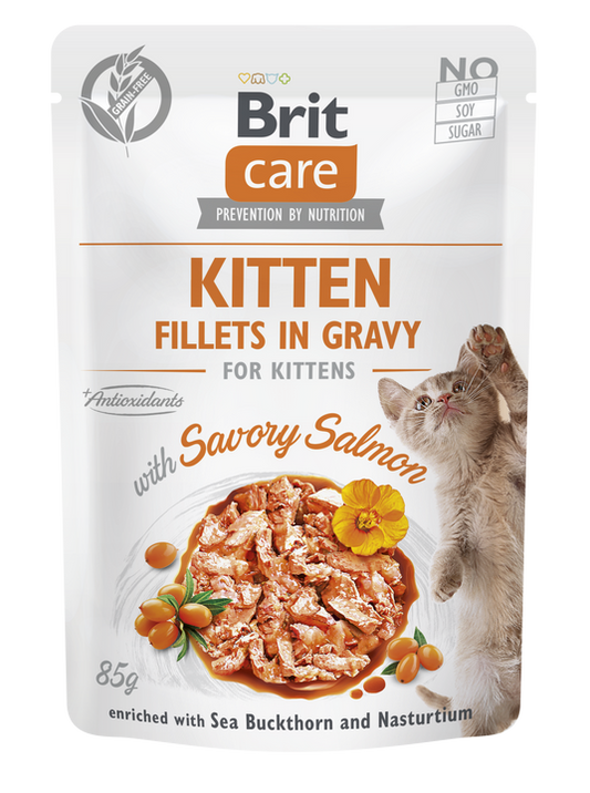 Κονσέρβα-Φακελάκι για γατάκια BRIT CARE KITTEN FILLETS IN GRAVY (85gr)