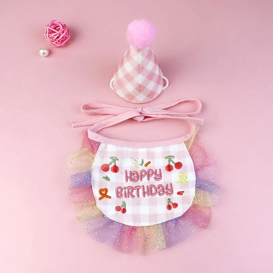 Σετ Μπαντάνα-Καπέλλο Γενεθλίων σκύλου γάτας BIRTHDAY