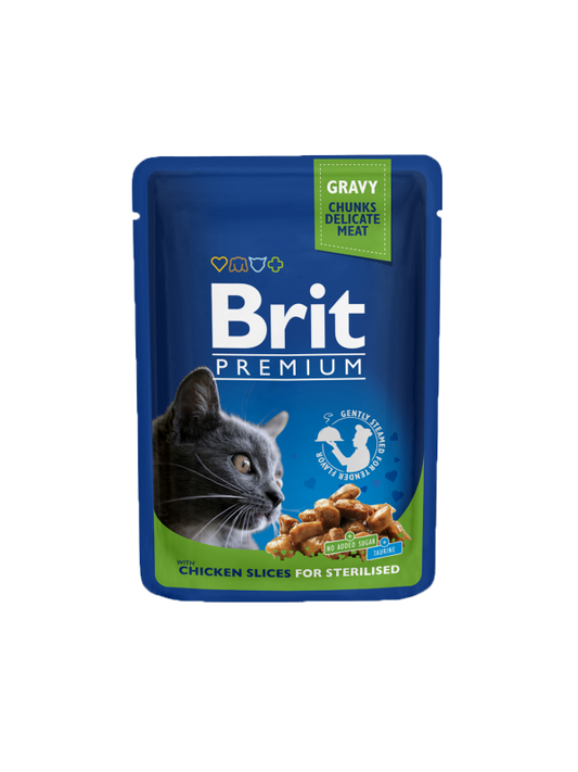 Κονσέρβα-Φακελάκι για γάτες BRIT PREMIUM FILLETS STERILIZED (100gr) (πολλές γεύσεις)