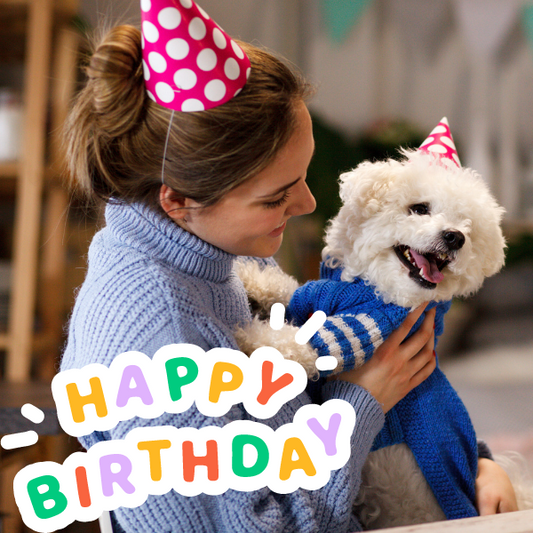 γυναίκα γιορτάζει τα γενέθλια σκύλου