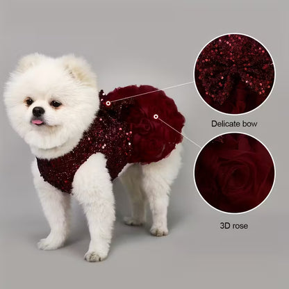 Ρούχο σκύλου-γάτας φόρεμα DEEP WINE FLOWERS