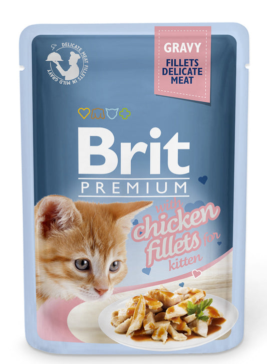 Κονσέρβα-Φακελάκι για γατάκια BRIT PREMIUM FILLETS IN GRAVY Κοτόπουλο (85gr)