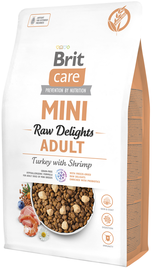 Ξηρά τροφή σκύλου Brit Care Mini® Raw Delights Γαλοπούλα-Γαρίδα (2kg)