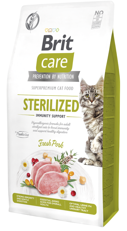 Ξηρά τροφή γάτας Brit Care® Cat GF Sterilized Immunity Support Χοιρινό