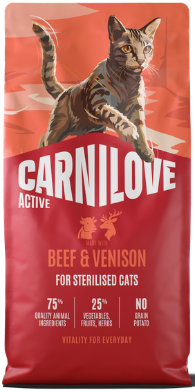 Ξηρά τροφή γάτας Carnilove® Active Sterilised Βοδινό-Ελάφι Sterilised GRAINFREE & POTATOFREE