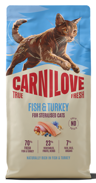 Ξηρά τροφή για γάτες Carnilove® TRUE FRESH Sterilised Ψάρι-Γαλοπούλα GRAINFREE & POTATOFREE