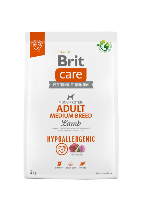Ξηρά τροφή σκύλου Brit Care Hypoallergenic Adult Dog Medium Αρνί