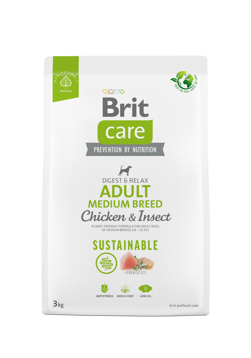 Ξηρά τροφή σκύλου Brit Care Sustainable Adult Medium Κοτόπουλο & Έντομα