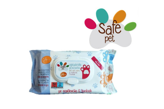 Μαντηλάκια για στεγνό καθάρισμα σκύλου-γάτας Safe Pet Χαμομήλι (64τεμ)