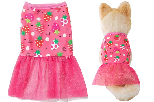 Ρούχο σκύλου-γάτας φόρεμα Pink Strawberries
