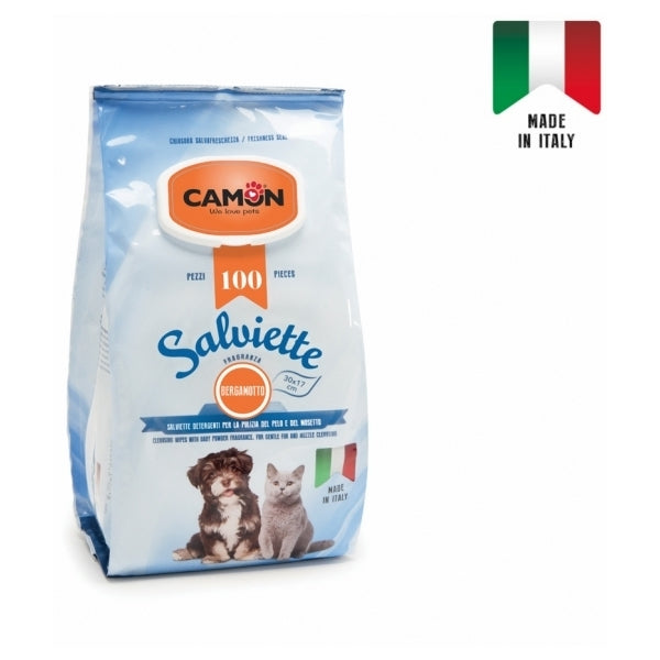 Μαντηλάκια για στεγνό καθάρισμα σκύλου γάτας Camon Περγαμόντο (100τεμ)
