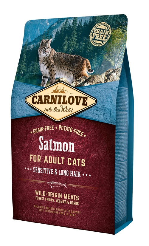 Ξηρά τροφή γάτας Carnilove® Sensitive-Long Hair Σολομός GRAINFREE & POTATOFREE