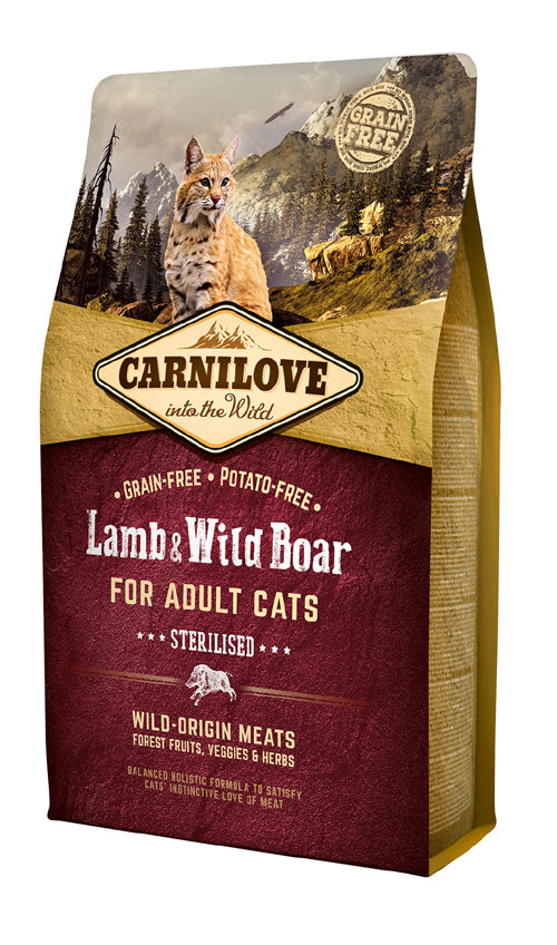 Ξηρά τροφή γάτας Carnilove® Αρνί-Αγριόχοιρος Sterilised GRAINFREE & POTATOFREE