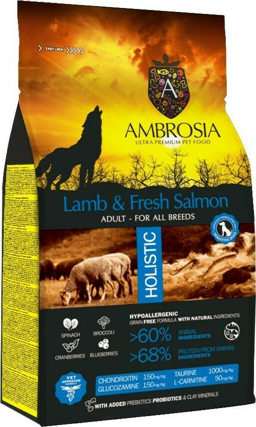 Ambrosia GrainFree Adult Αρνί-Φρέσκος Σολομός ξηρά τροφή σκύλου