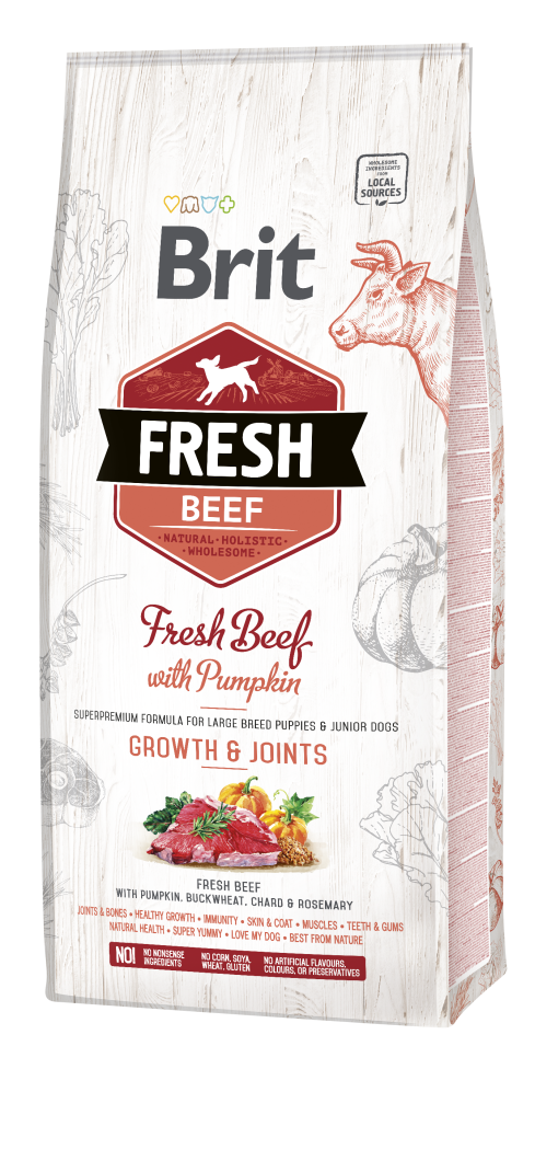 Ξηρά τροφή σκύλου Brit Fresh® Junior Large Growth & Joints Βοδινό-Κολοκύθα