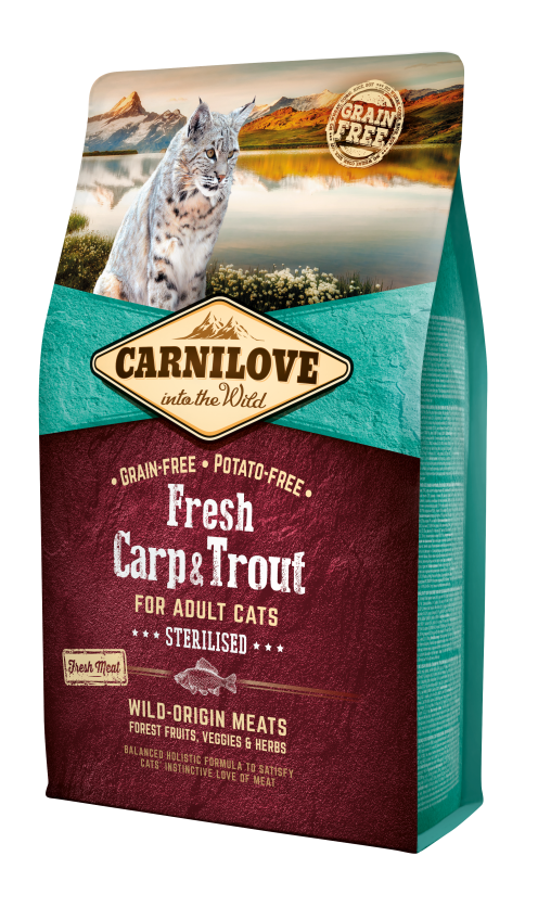 Ξηρά τροφή γάτας Carnilove® Fresh Κυπρίνος-Πέστροφα Sterilised GRAINFREE & POTATOFREE