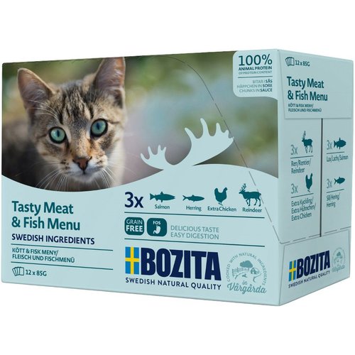 BONUS PACK φακελάκια γάτας BOZITA TASTY MEAT & FISH MENU (12x85gr)