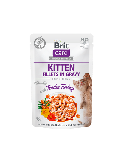 Κονσέρβα-Φακελάκι για γατάκια BRIT CARE KITTEN FILLETS IN GRAVY (85gr)