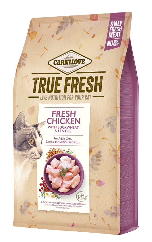 Ξηρά τροφή γάτας Carnilove® TRUE FRESH Κοτόπουλο-Φακές- Φαγόπυρο GRAINFREE & POTATOFREE